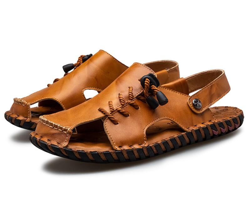 

Fashion Mens Sandals Breathable Genuine Leather Men's Shoes Summer outdoor Men Beach Sandal, Black