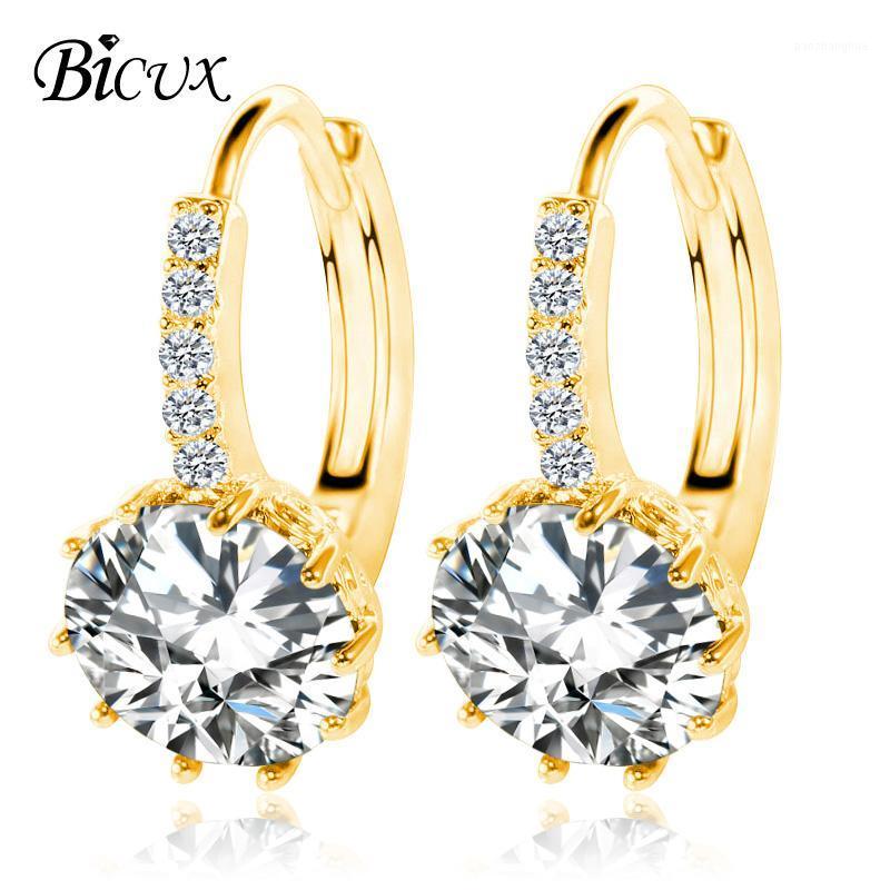 

Stud BICUX Silver Color Cubic Zirconia Earrings For Women Fashion Luxury Crystal Small Femme Buckle Earring 2022 Jewelry, Golden;silver