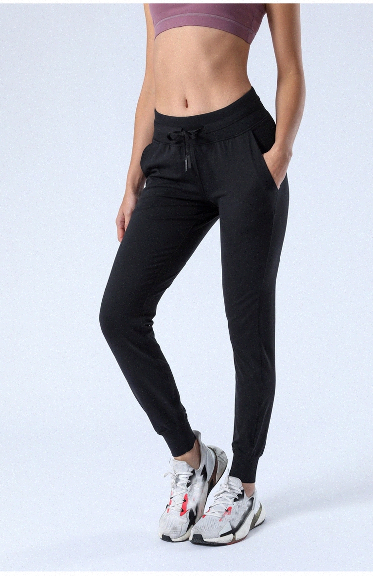 

Yoga Fabric Naked-feel Workout Sport Joggers lu Pants Womens Waist Drawstring Fitness Running Sweat lulu pant with Two Side Pocket Style vap, Black;white