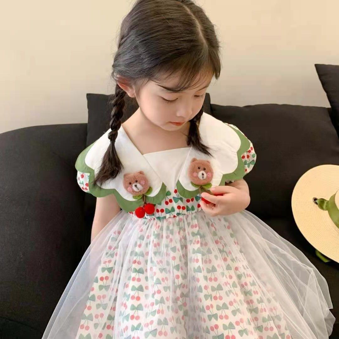 

Summer Toddler Girls Dress Children Princess Dresses Cherry Dress Kids Clothes 2-7Y, White