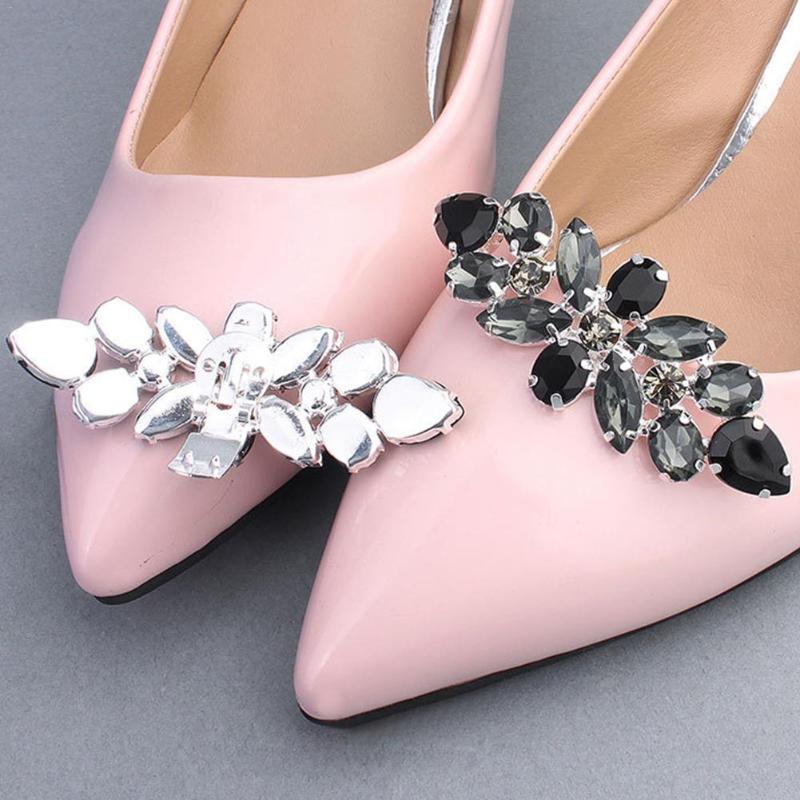 

Wedding Jewelry Sets 2PCS Rhinestone Shoe Buckle Clip Black And White Two-color Accessories For High Heels Leather Shoes Decorative Clips Ch, Slivery;golden