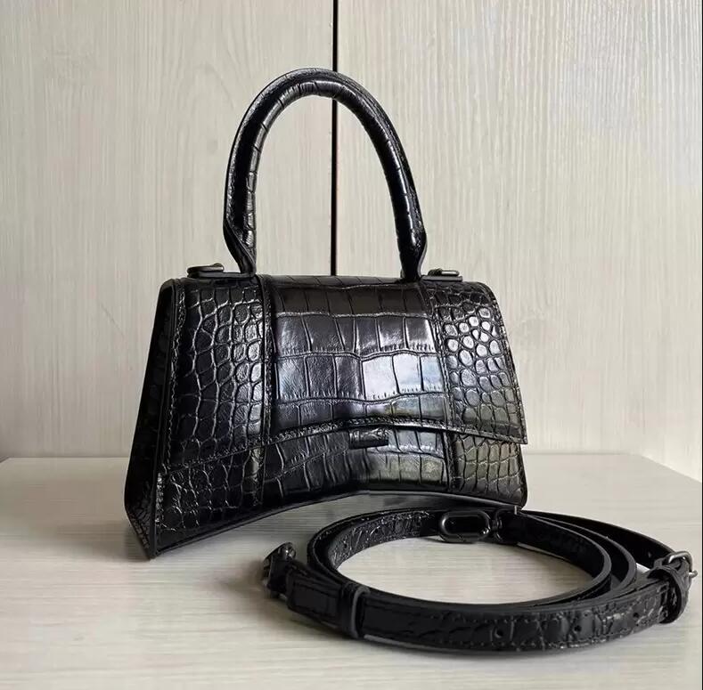 

Designer Luxury Womens Classic Bags Internet Celebrity Same Style Genuine Leather Hourglass Bag half moon Buckle Handbag Shoulder Crossbody Messenger, Black crocodile pattern black b