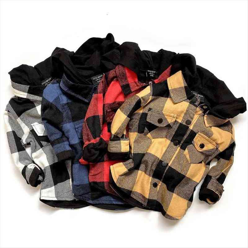 

Kids Boys Jacket Autumn Plaid Print Long Sleeve Single Breasted Hooded Shirts Coat Top 0 4y, Blue;gray