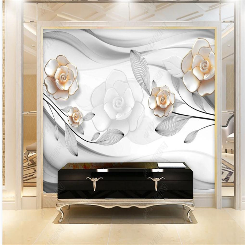 

Embossed customized rose wallpapers vine background wall 3d murals wallpaper for living room, White