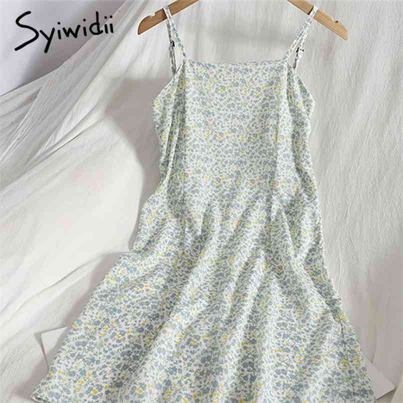 

Floral Print Sexy Spaghetti Strap Chiffon Dresses for Women Back Folds Elastic A-line Summer Boho Midi Dress 210607, Pink