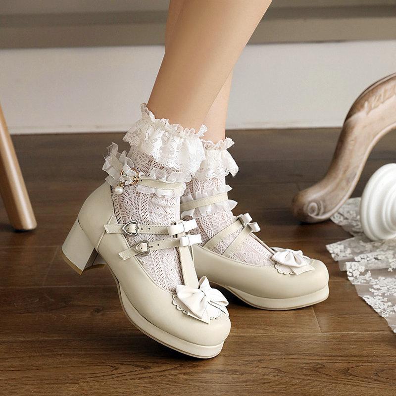 

Dress Shoes IPPEUM Women Lolita Vintage Cute Lace Bowknot High Heel Platform Sweet Ladies Pumps Girls Princess Kawaii Party Cosplay, Black