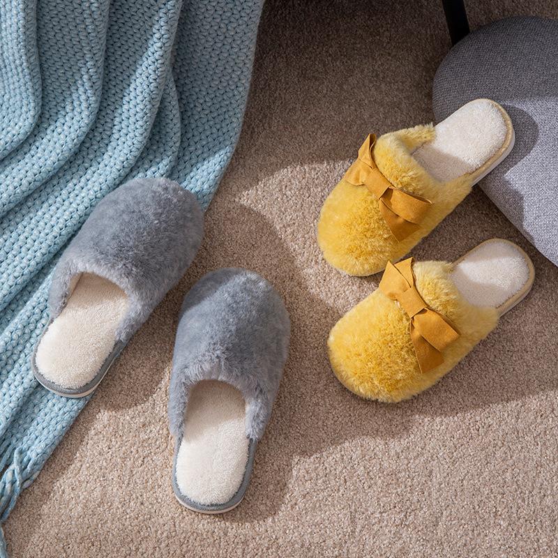 

Slippers Quality Plush Non-slip Home With Indoor Couple Soft Bottom Warm Winter Sheep 2358, Black