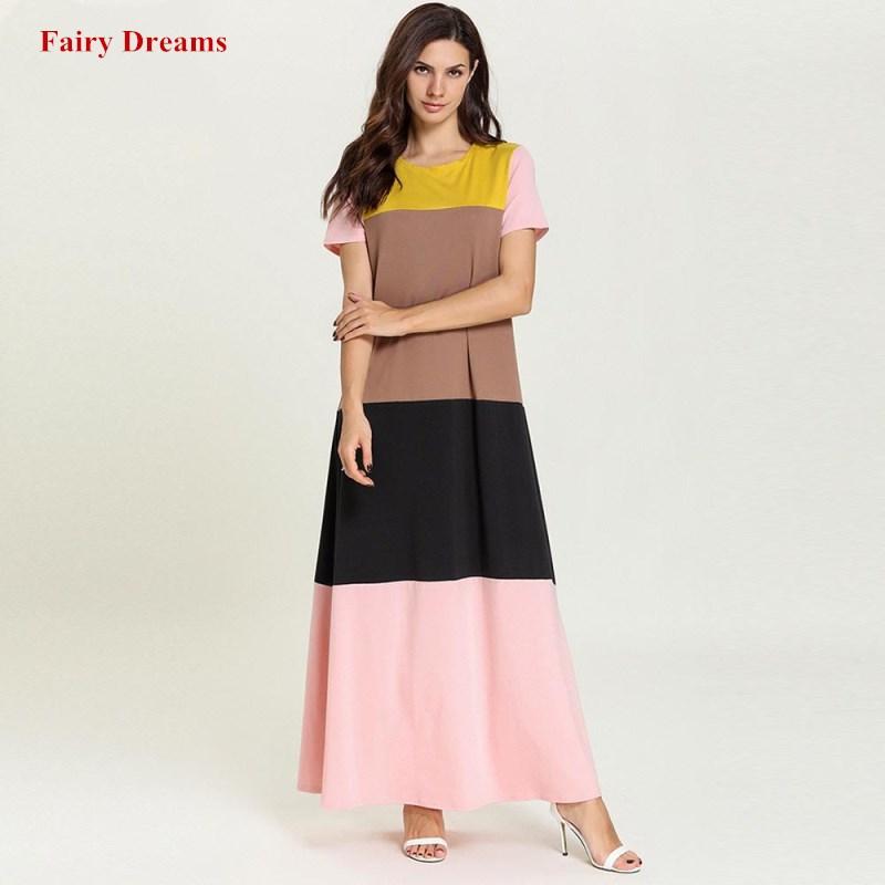 

Women Muslim Summer Dress Short Sleeve Dubai Abaya Femme Turkish Turkey Bangladesh Kaftan Arabic Plus Size Islamic Clothing Ethnic