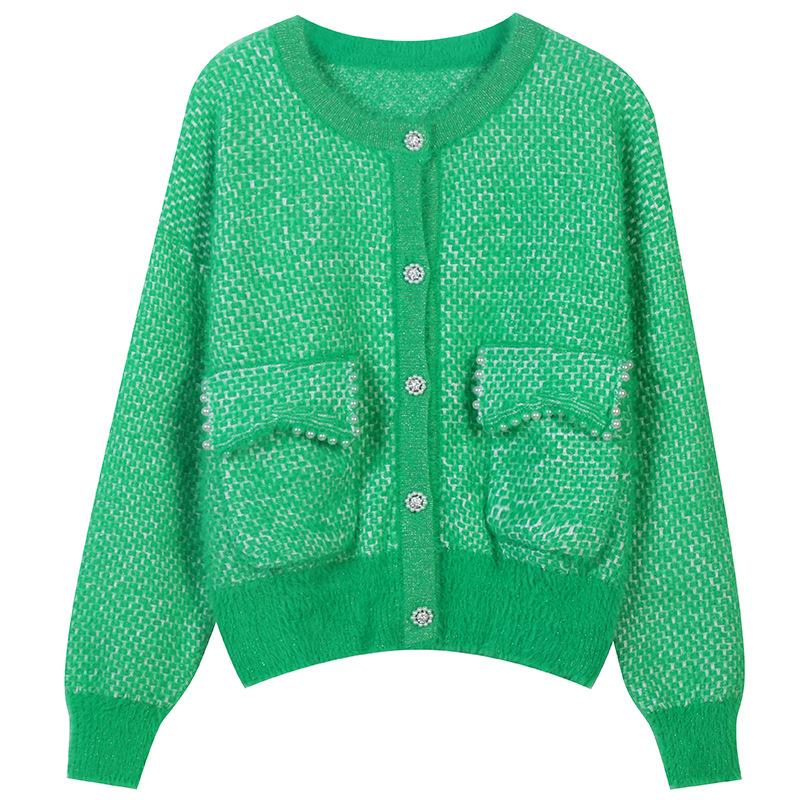 

1222 2022 Spring Summer Brand Same Style Sweaters Green Cardigan High Quality Crew Neck Long Sleeve Sweater Women Clothes ming