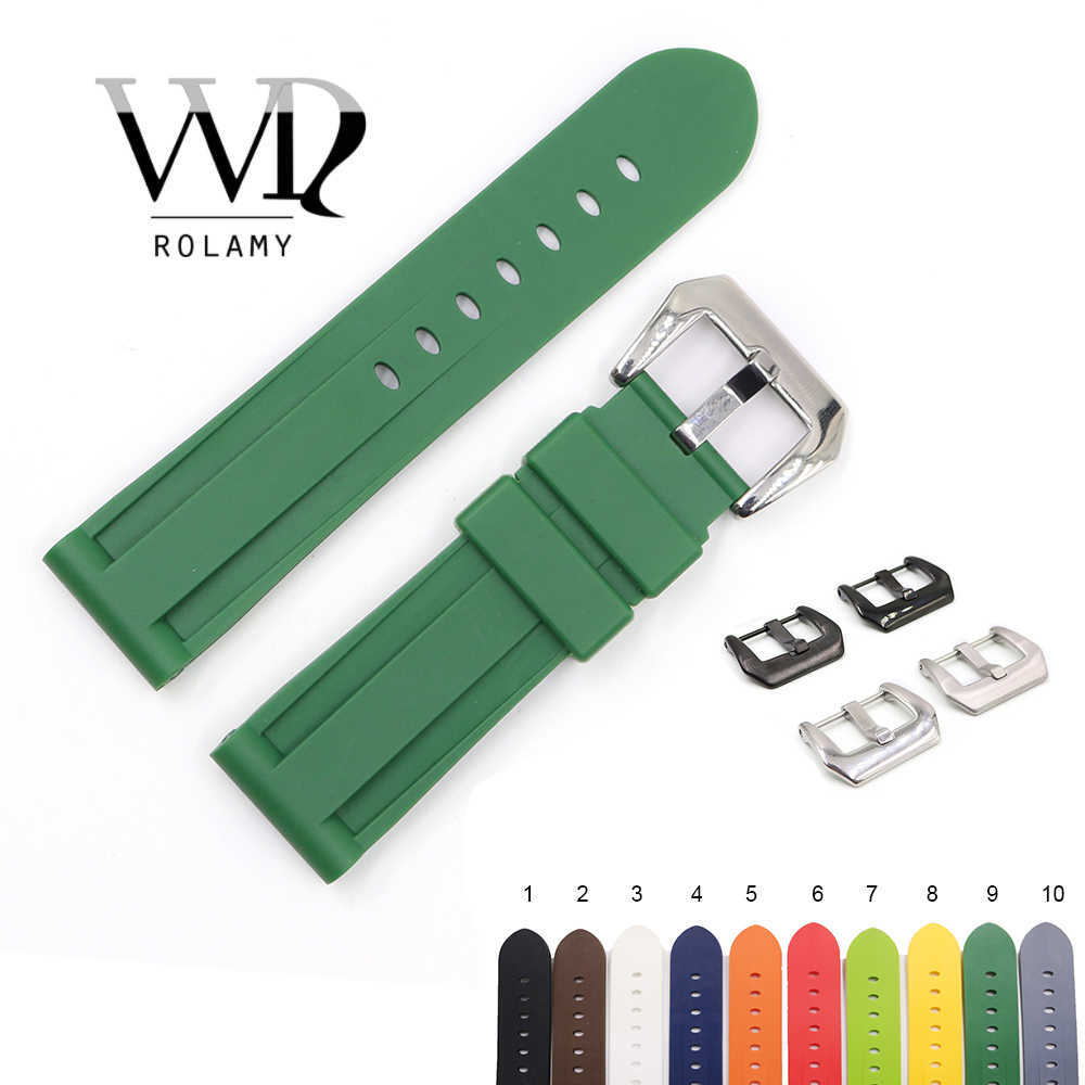 

Rolamy 22 24mm Watch Band for Panerai Luminor Pure Green White Black Waterproof Silicone Rubber Replacement Watchbands Strap H0915