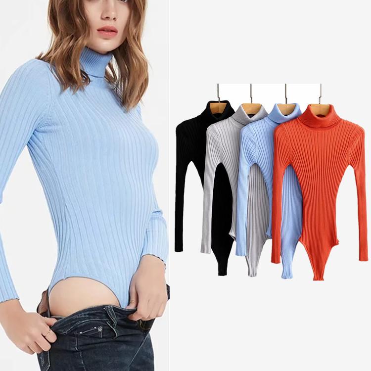 

Women's Sweaters 2021 Winter Sexy Thread Ladies Turtleneck Solid Color Long-Sleeved Women Knitwear Fashion Slim Tights Bodysuit, 001