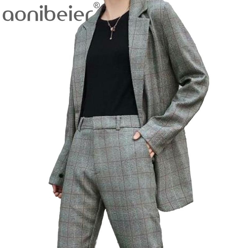 

Pant Suits Blazer Business Suit Blank High Quality Set Formal Women OL Elegant Plaid 2 Piece Sets Uniform Jacket 210604, Pants