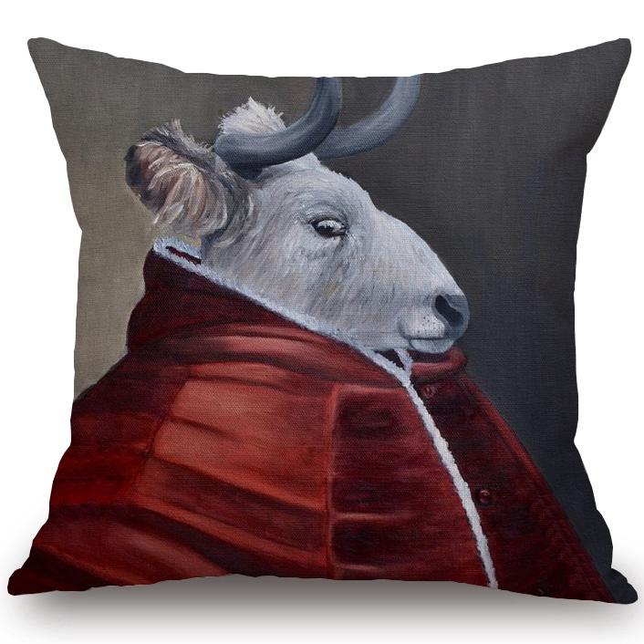 

Cushion/Decorative Pillow Hand Painting Ox Animal Pope Portrait Cushion Cover Home Decorative Linen Case, As picture show