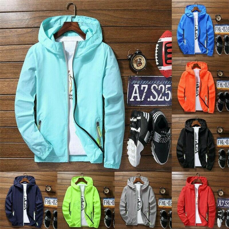 

Men's Trench Coats Men Waterproof Wind Breaker Coat Zipper Hoodie Jacket Quick Drying Sport Outwear -OPK, Black