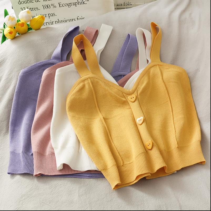 

womens tank heliar women knitted crop with strap summer camis solid clothes bustier female, White