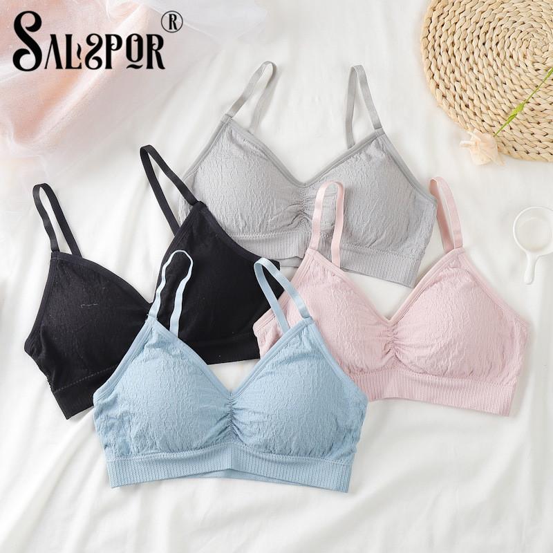 

Solid Seamless Bra Women Push Up Wireless Tube Top V-Neck Removable Chest Pad Plus Size Female Lingerie Bras, Light-pink bra