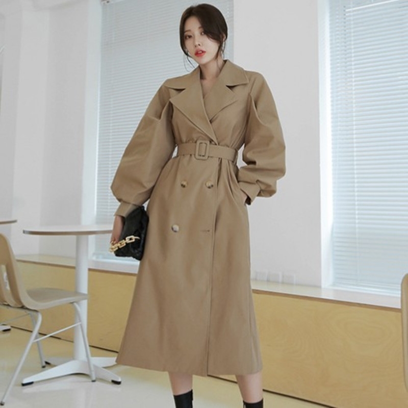 

Autumn Women Double Breasted Long Trench Coat With Belt Windbreaker Female Classic Casual Office Lady Business Outwear 210603, Picture color