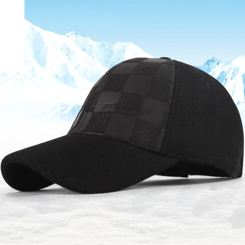 

Winter Cap Male Woolen Thick Hat Outdoor Thermal Good Wool Baseball Keep Warm Men Visor Wide Brim Hats, Blue;gray