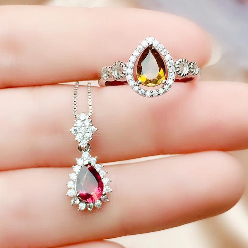 

Bracelet, Earrings & Necklace Per Jewelry Natural Real Tourmaline Drop Style Set 1pc 0.6ct Ring Pendant 925 Sterling Silver R203171, Black