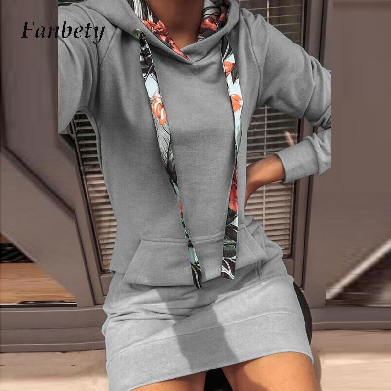 

Women Autumn Long Sleeve Drawstring Hooded Dress Office Lady Solid Color Pockets Mini Elegant Female Party Vestidos Casual Dresses, Black;gray