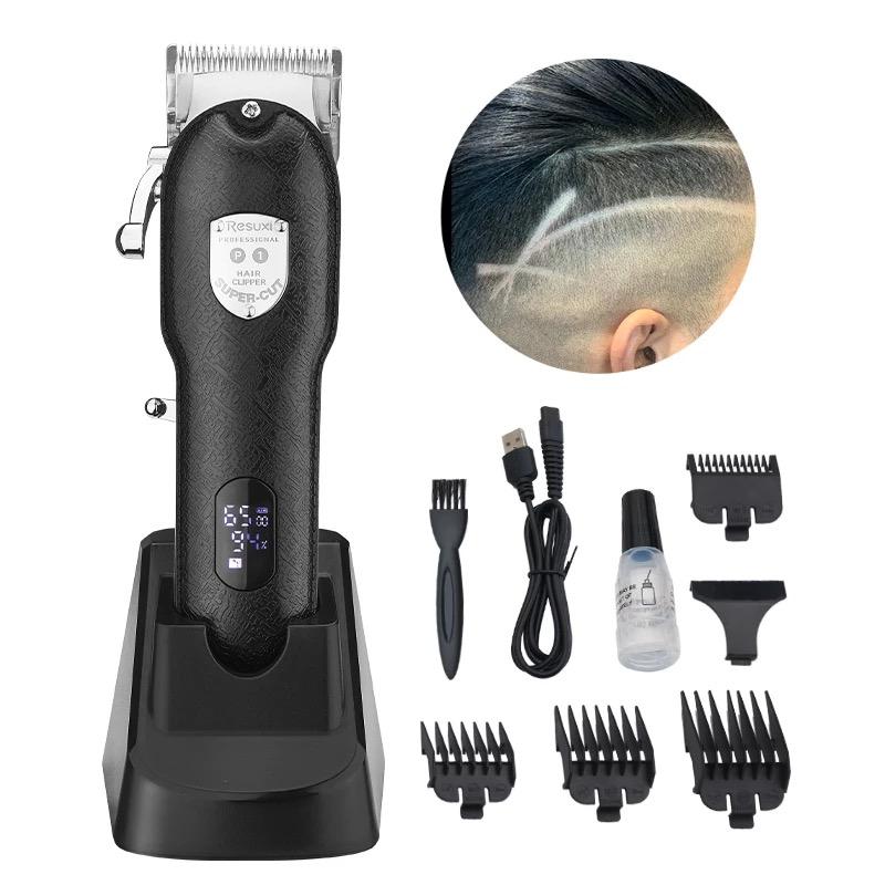 Hair Clippers Professional LCD Electirc Low Noise Barber Shop Rechargeable Timmer Powerful Cutting Tool Clipper For Men-image-707837713