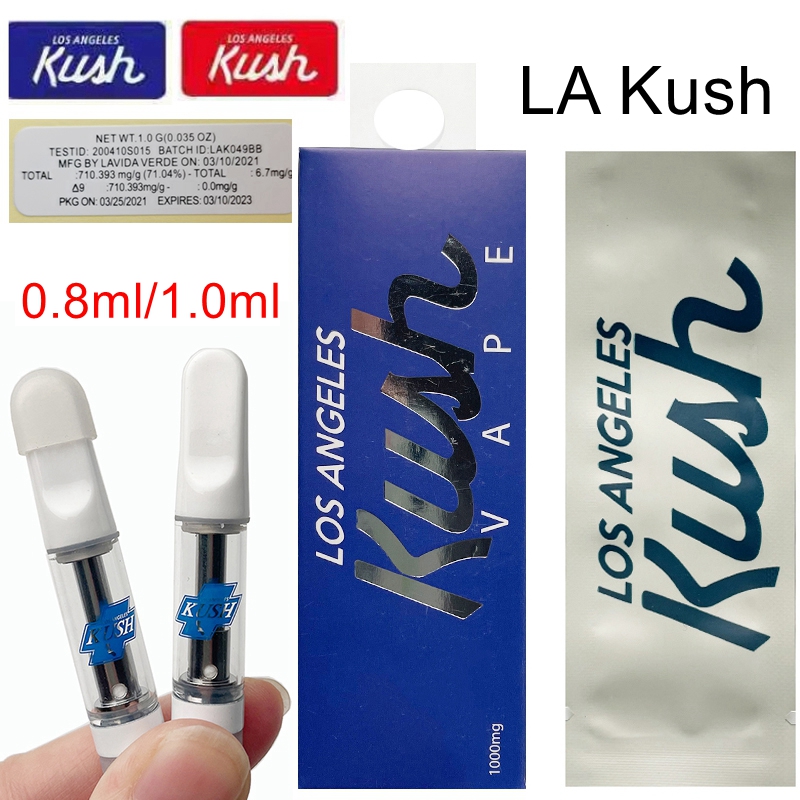 

LA Kush Atomizers Vape Cartridges Packaging Empty Vapes Carts 0.8ml 1ml Ceramic Coil Thick Oil Vaporizer 510 Thread Vapor E Cigarette