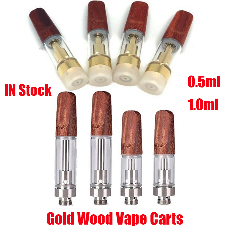 

Hot Gold Wood Carts Vapes Atomizer Dabwoods 0.5ml 1.0ml TH205 Ceramic Coil FLAT Drip Tip 510 Thick Oil Cartridges Vape Tank For Preheat Battery