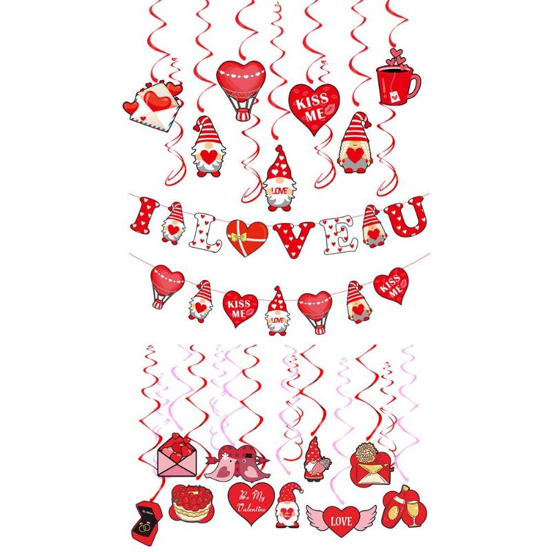 

Party Decoration I Love You Banner - Valentine's Day Decor Kit With Kiss Me Gnome Flags For Anniversary Wedding De