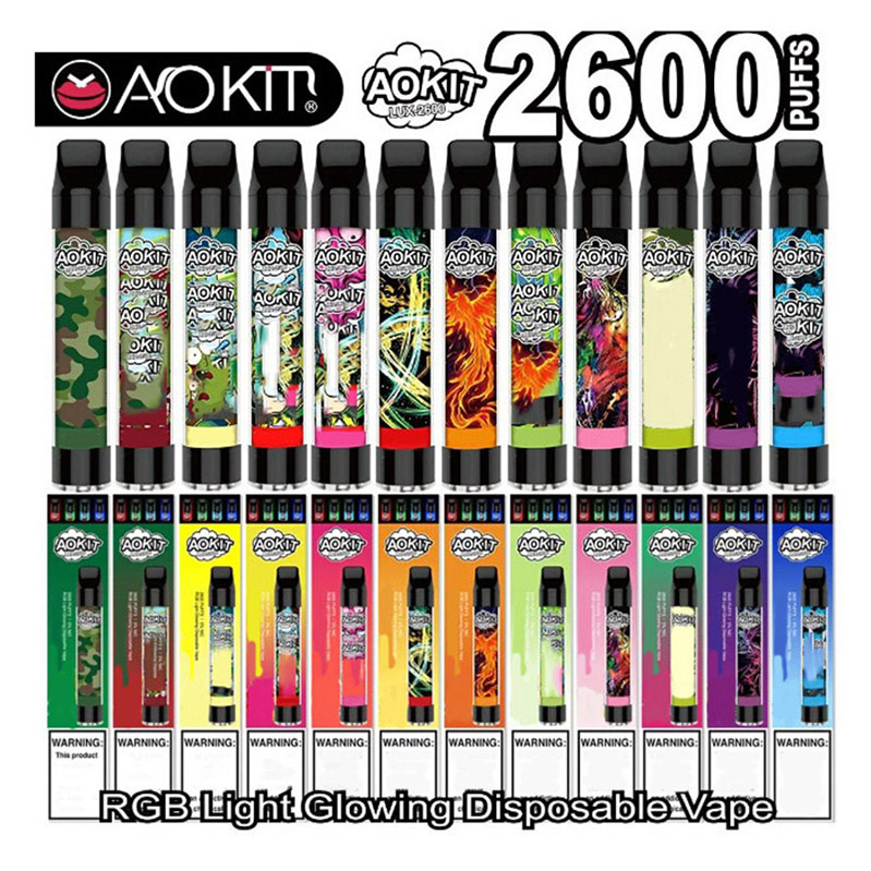 

Authentic Aokit Lux Disposable Pod Device Kit Light Edition 2600 Puffs 1350mAh Battery 8.5ml Prefilled RGB Light Vape Pen Original