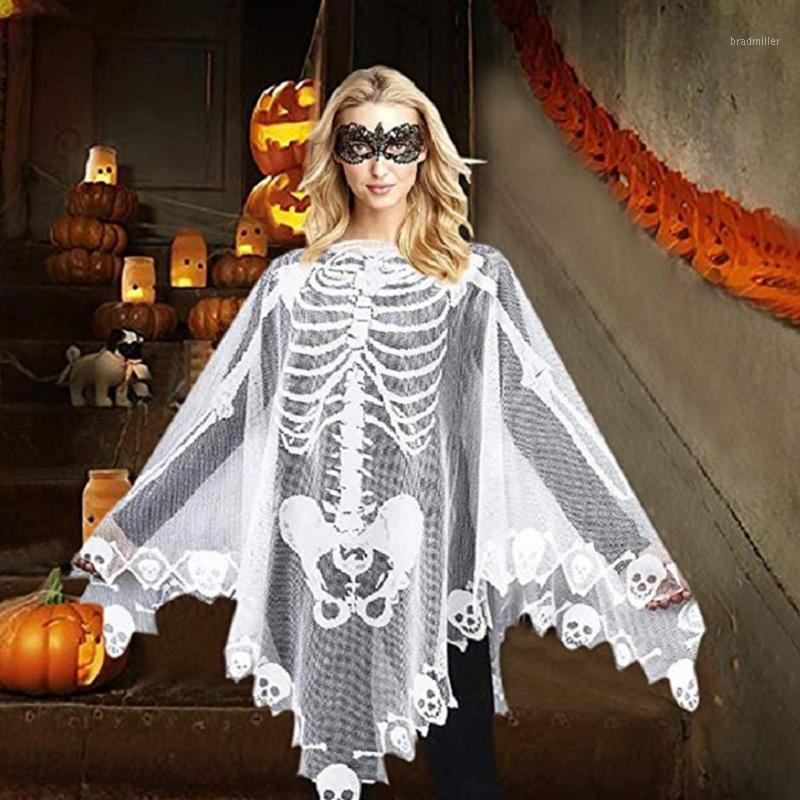 

Scarves Halloween Stage Costume Pography Prop White Skeleton Lace Holiday Gift Exquisite Cape Party Soft Women Shawl Loose Poncho