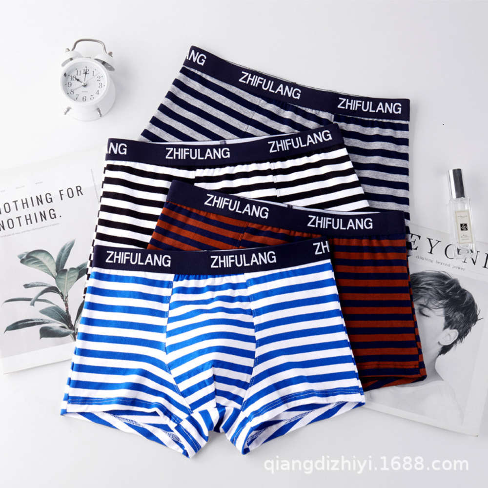 

Zhongshan Young cotton stripe comfortable breathable Men's underwear flat angle single bag, Black;white