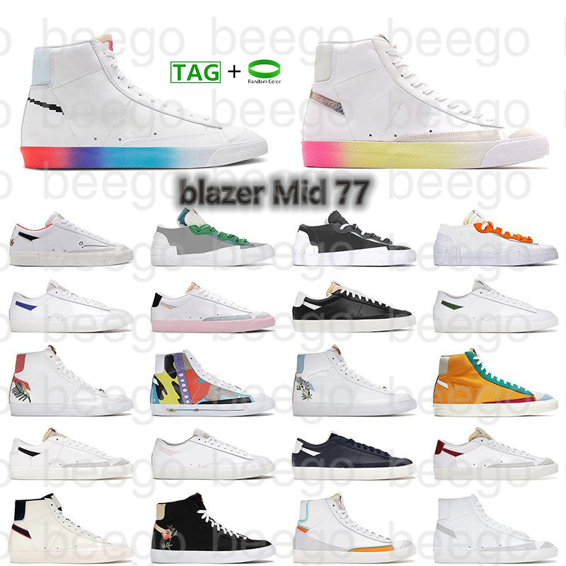 

casual shoes blazer Mid 77 vintage blazers off white men low women mens ladies zig zag Lucid Green Sail paint splatter and Toronto Canvas Pacific Blue Habanero Red, An original box