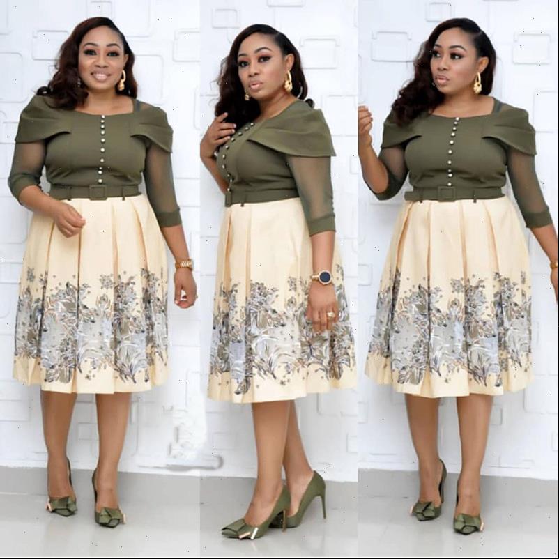 

Womens Dresses HGTE autumn sexy fashion style African print large size dress  3XL business party temperament, Army green