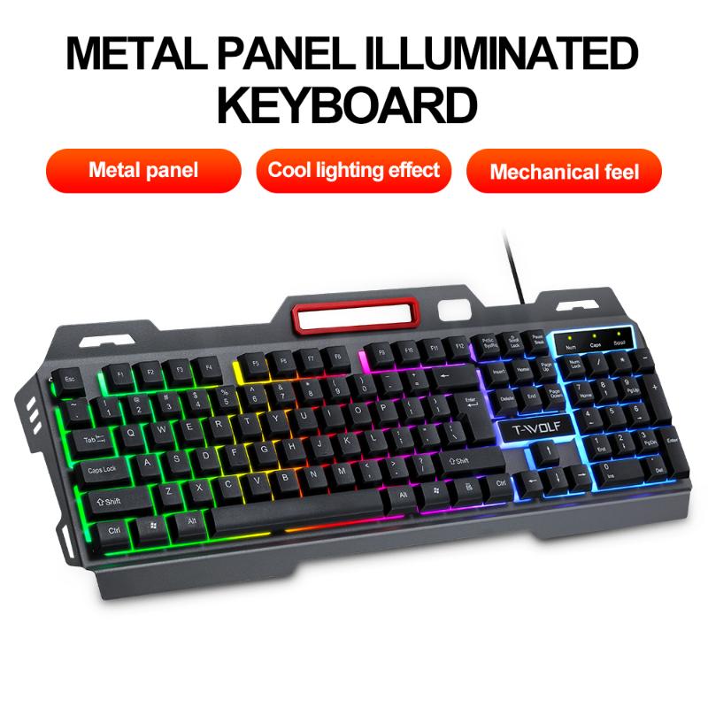 

Keyboards Thunder Wolf T16 Metal Game Keyboard Wired USB Suspended Colorful Backlight Office Home Computer Peripherals