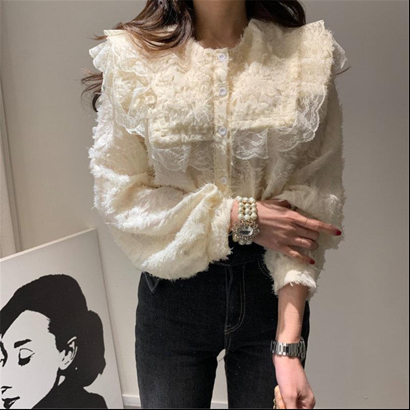 

sweet casual womens blouses loose korean style feminine design sale elegant ruffles fashion gentle women shirts, White