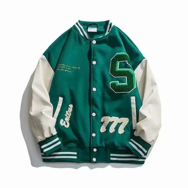 

Spring And Autumn Patchwork Emrboid Letterman Baseball Bomber Jacket Uninsex Couple Stadium Award Coat Street, Black