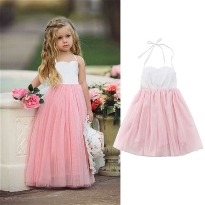 

New girl's fashionable model suspender mesh princess children's wedding dress, White