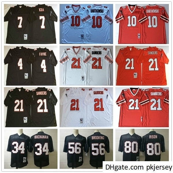 

NCAA Vintage Retro #21 Deion Sanders Brett Favre 7 Michael Vick 10 Bartkowski 56 Brooking 80 Rison Buchanan 32 Anderson Football Jerseys, Black;red