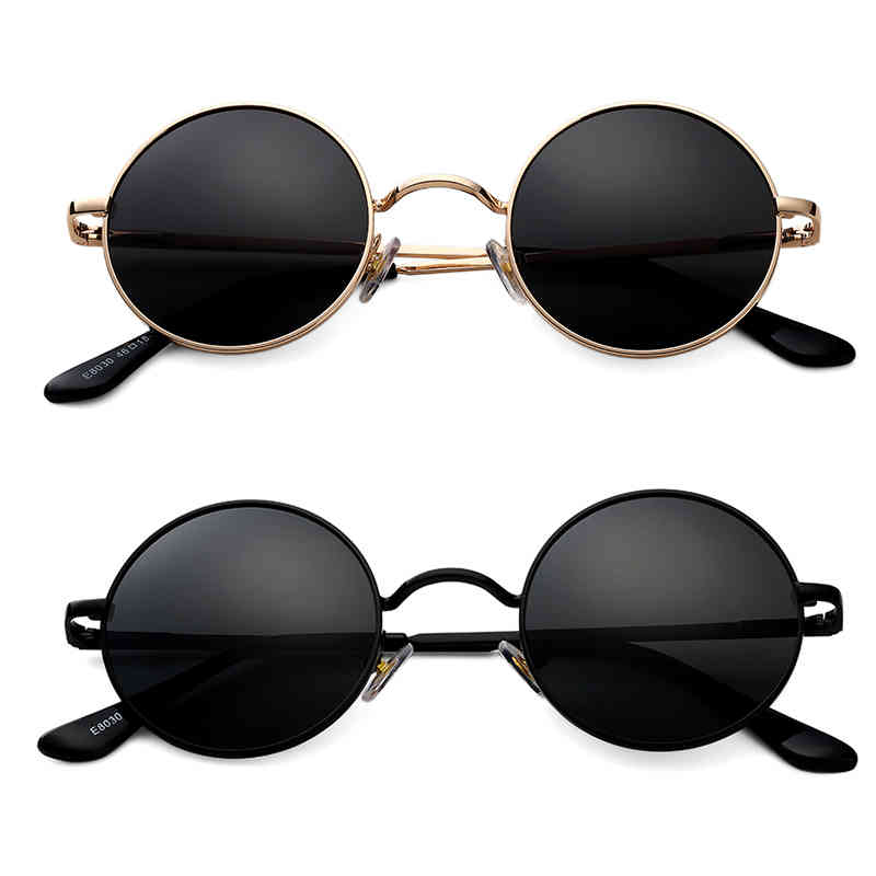 

Retro Classic Small Round Polarized Sunglass Men Brand Digner Sunglass Women Metals Frame Black Lens Glass Driving UV400CY6V