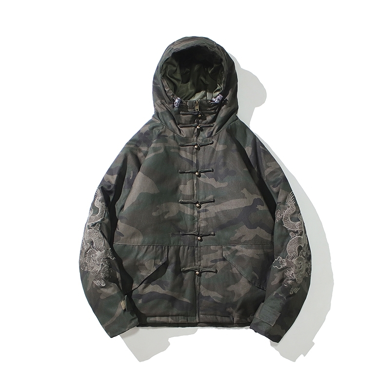 

Winter Jacket Men Camouflage Coats Thick Warm Chinese Style Dragon Embroidery Male Hooded Clothes 210601