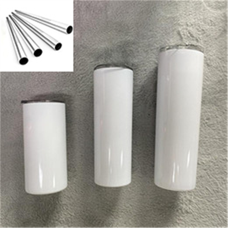 

Sublimation Straight Tumbler Blanks 15-20-30 oz Stainless Steels Car Cups Tumblers Travel Mugs with Steel Straw Insulated Water Bottle, White & sublimation coated