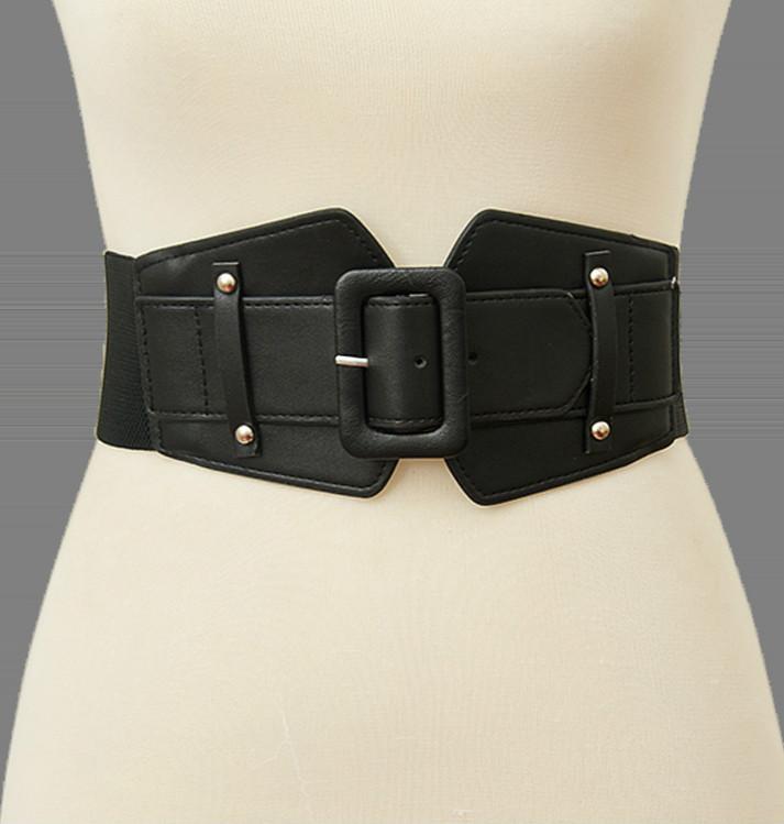 AU Fashion 7cm Wide Black Tartan Style Girl Woman Stretch Elastic Waist Belt LH5