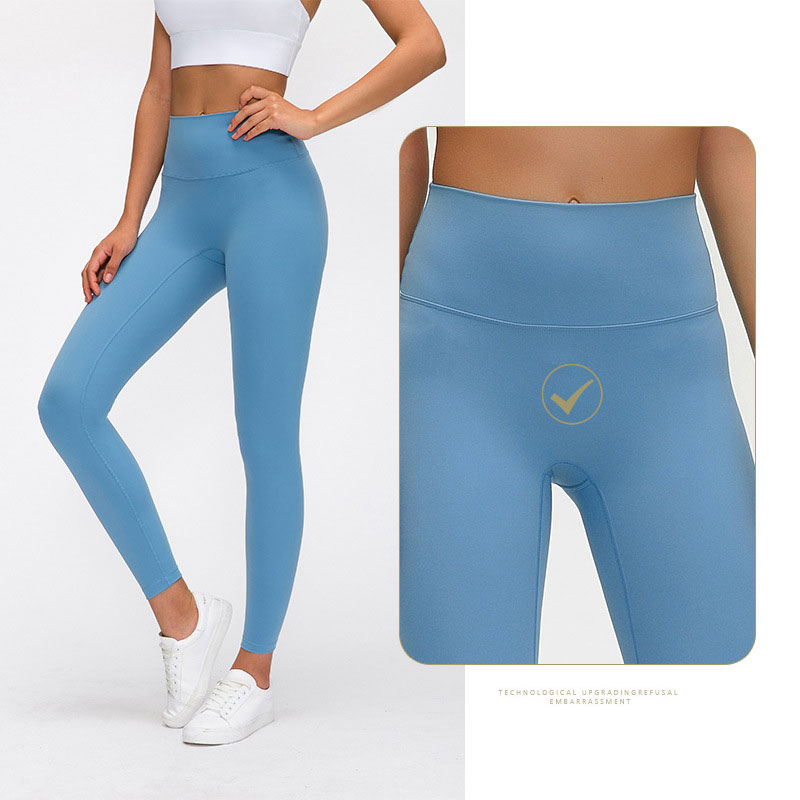 

L108 High Rise Yoga Pants Elastic Fitness Wear Naked Feeling Women Leggings No T-Line Sweatpants With Waistband Pocket Solid Color Running Tights Sports Trousers, Lake blue