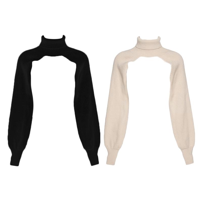 Femmes lanterne à manches longues pull Sexy creux col roulé tricot haut court couvrir F3MD chandails pour femmes