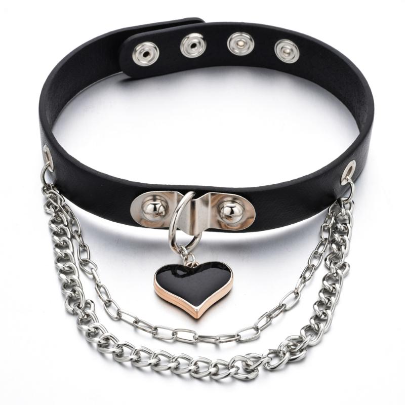 

Pendant Necklaces Punk Heart Dangle Choker Chain Goth Leather Necklace Multilayer Collar For Women Men Exaggerated Jewelry