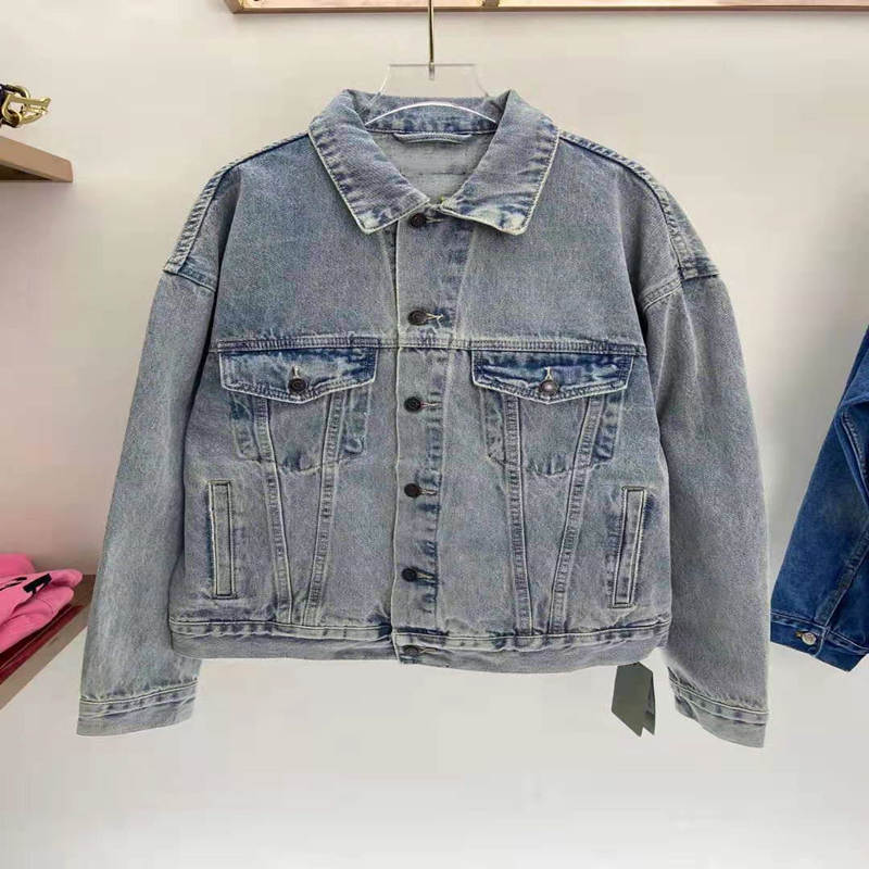 

Men's and women's Denim Jacket Designer custom Street hip hop clothes Boys girls' same letter pattern top, Black;brown