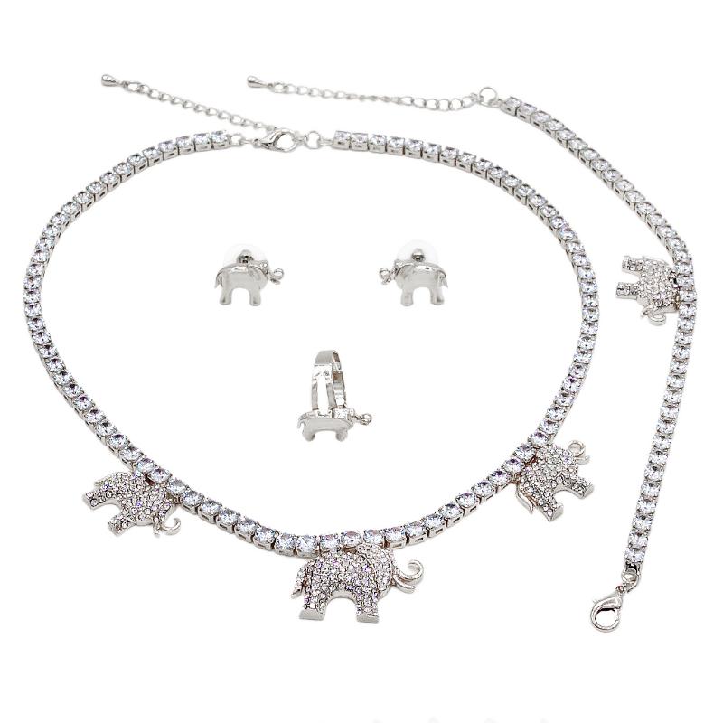 

Earrings & Necklace High Quality Crystal Elephant I Love You Hug Kiss Jewelry Set 14k Electroplating Platinum Wedding Party Ladies Gift, As pic