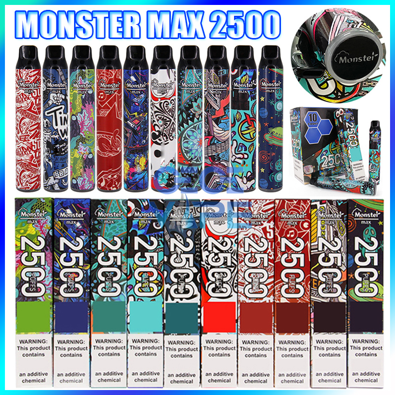 

Authentic Monster Max Disposable Vape Pen E Cigarette Device With 850mAh Battery Prefilled 7.5ml Pods 2500 Puffs Stick Pens VS Dazzle Pro King