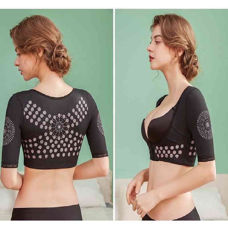 

hunchback, with New correction adduction auxiliary breast, gather and support straighten chest, button up, short sleeve,, Black