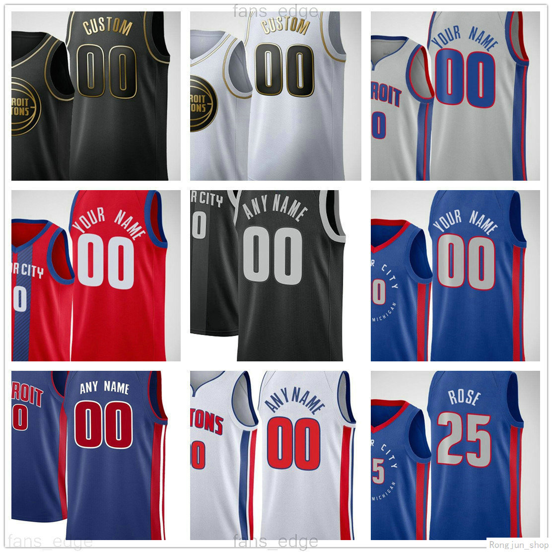 

Printed Custom Ben 3 Wallace Rasheed 30 Wallace Chauncey 1 Billups Richard 32 Hamilton Tayshaun 22 Prince Men Woman Kids Basketball Jerseys, Black;red